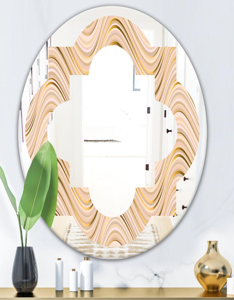 DesignQ Abstract Luxury Beige Waves - Modern Round Or Oval Wall Mirror - Quatrefoil