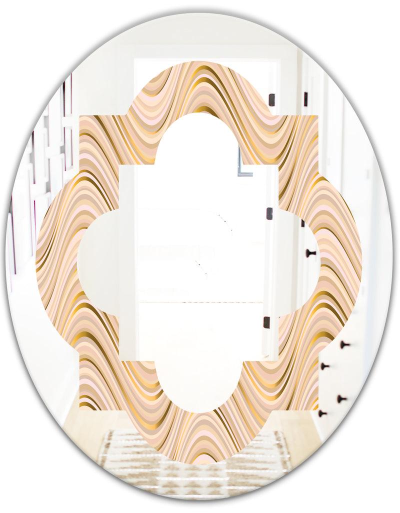 DesignQ Abstract Luxury Beige Waves - Modern Round Or Oval Wall Mirror - Quatrefoil