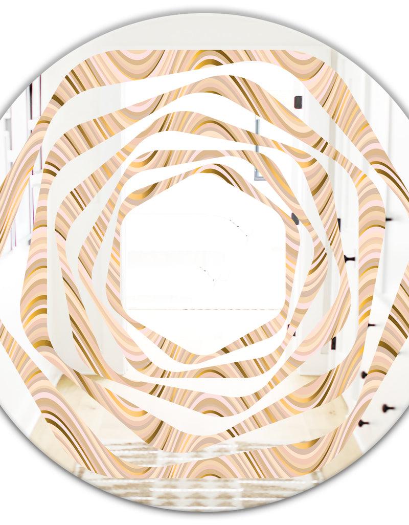 DesignQ Abstract Luxury Beige Waves - Modern Round Or Oval Wall Mirror - Whirl