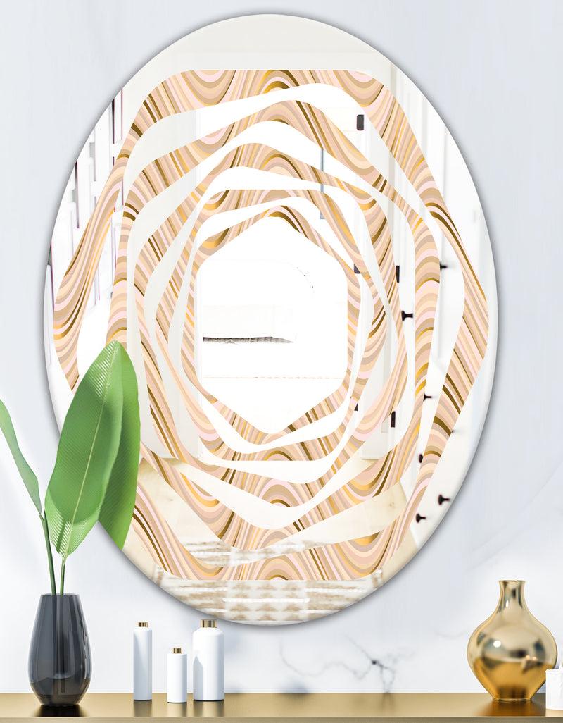 DesignQ Abstract Luxury Beige Waves - Modern Round Or Oval Wall Mirror - Whirl