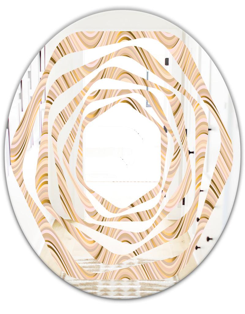 DesignQ Abstract Luxury Beige Waves - Modern Round Or Oval Wall Mirror - Whirl