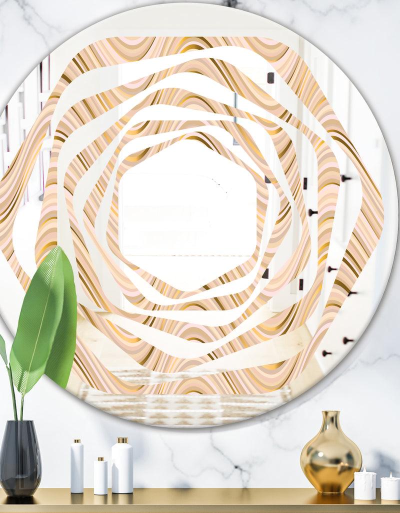 DesignQ Abstract Luxury Beige Waves - Modern Round or Oval Wall Mirror - Whirl