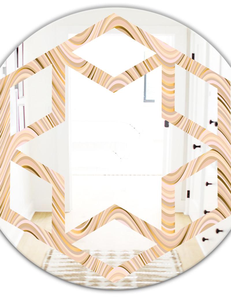 DesignQ Abstract Luxury Beige Waves - Modern Round Or Oval Wall Mirror - Hexagon Star