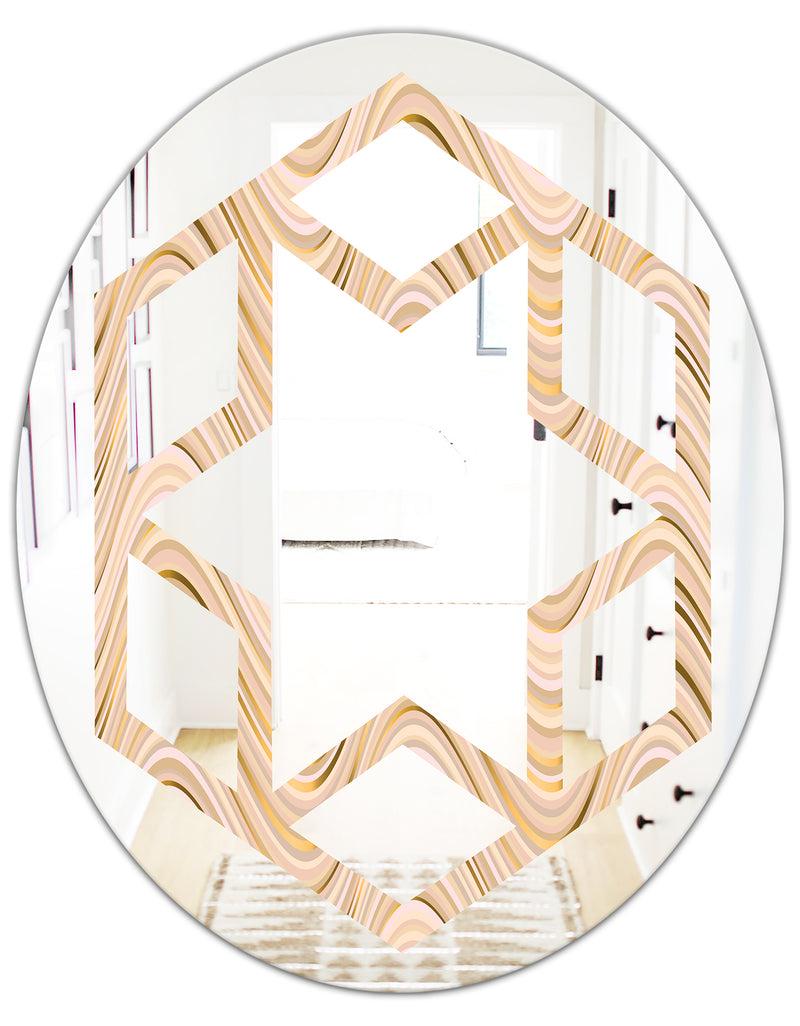 DesignQ Abstract Luxury Beige Waves - Modern Round Or Oval Wall Mirror - Hexagon Star
