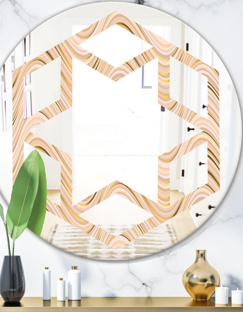 DesignQ Abstract Luxury Beige Waves - Modern Round or Oval Wall Mirror - Hexagon Star