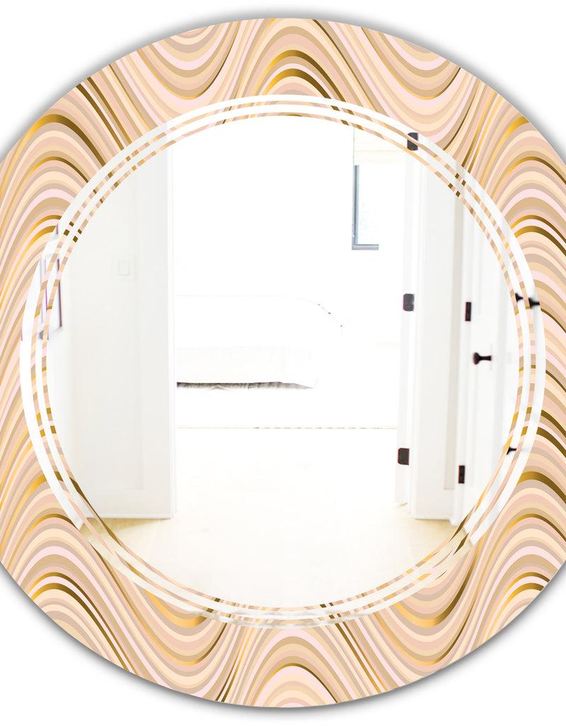 DesignQ Abstract Luxury Beige Waves - Modern Round Or Oval Wall Mirror - Triple C