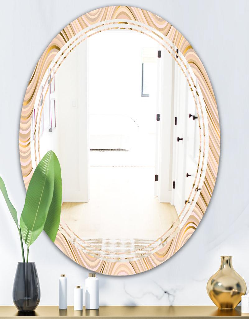 DesignQ Abstract Luxury Beige Waves - Modern Round Or Oval Wall Mirror - Triple C