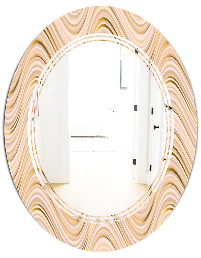 DesignQ Abstract Luxury Beige Waves - Modern Round Or Oval Wall Mirror - Triple C