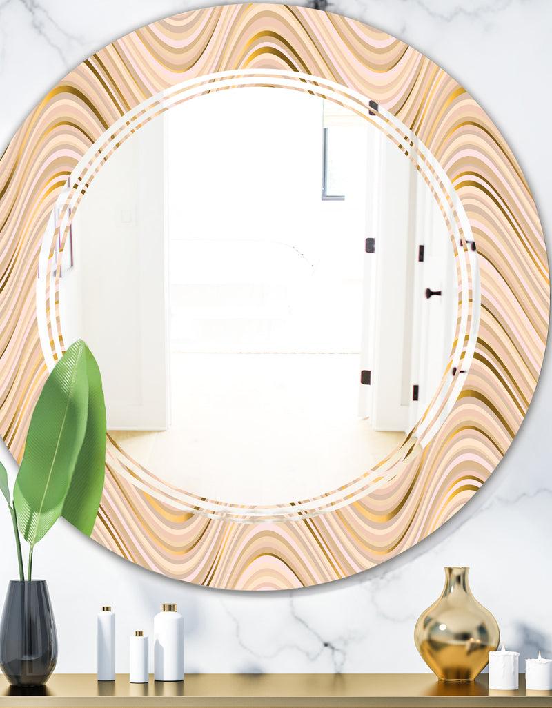 DesignQ Abstract Luxury Beige Waves - Modern Round or Oval Wall Mirror - Triple C