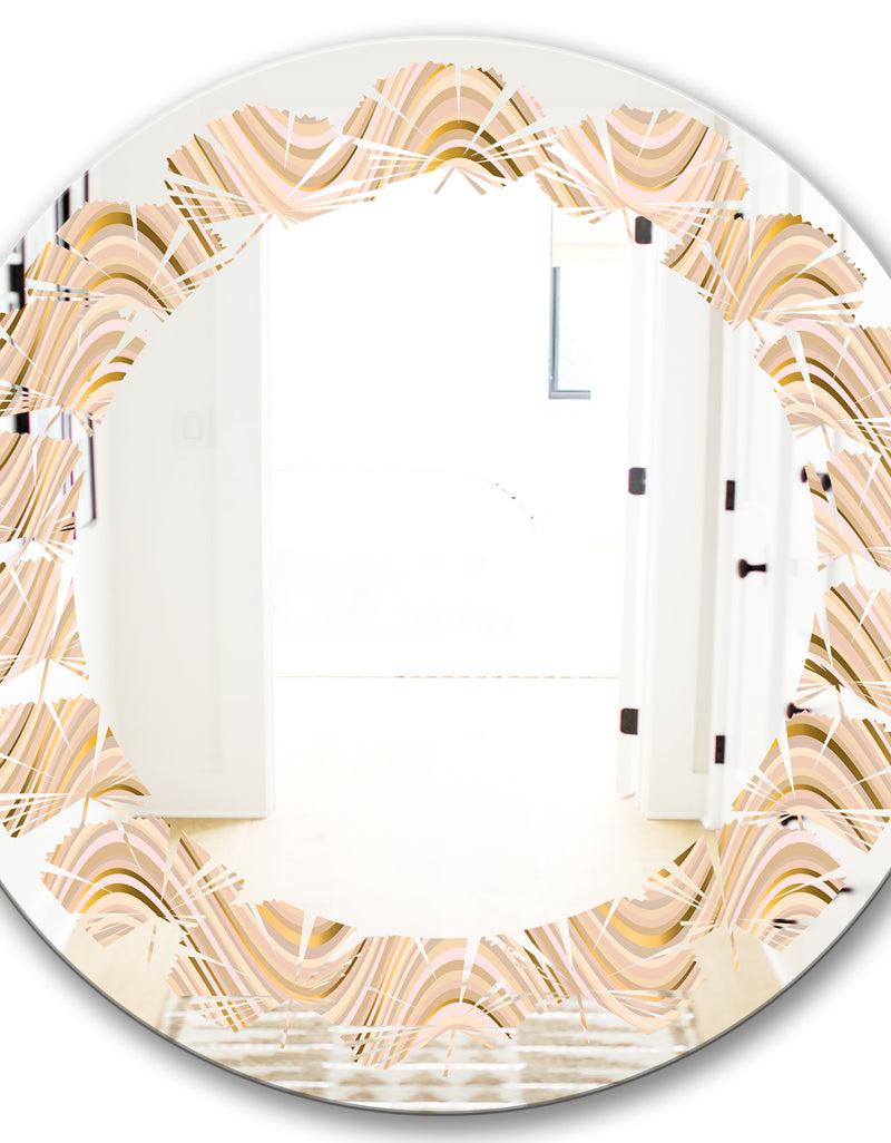 DesignQ Abstract Luxury Beige Waves - Modern Round Or Oval Wall Mirror - Leaves