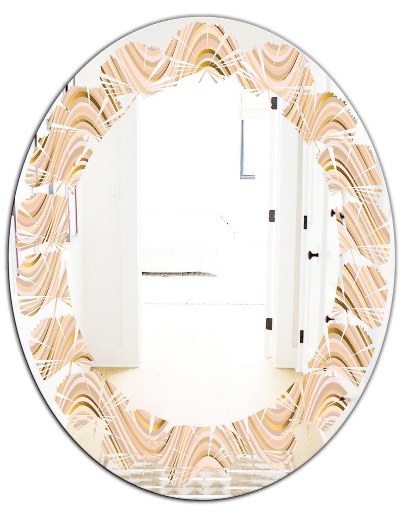 DesignQ Abstract Luxury Beige Waves - Modern Round Or Oval Wall Mirror - Leaves