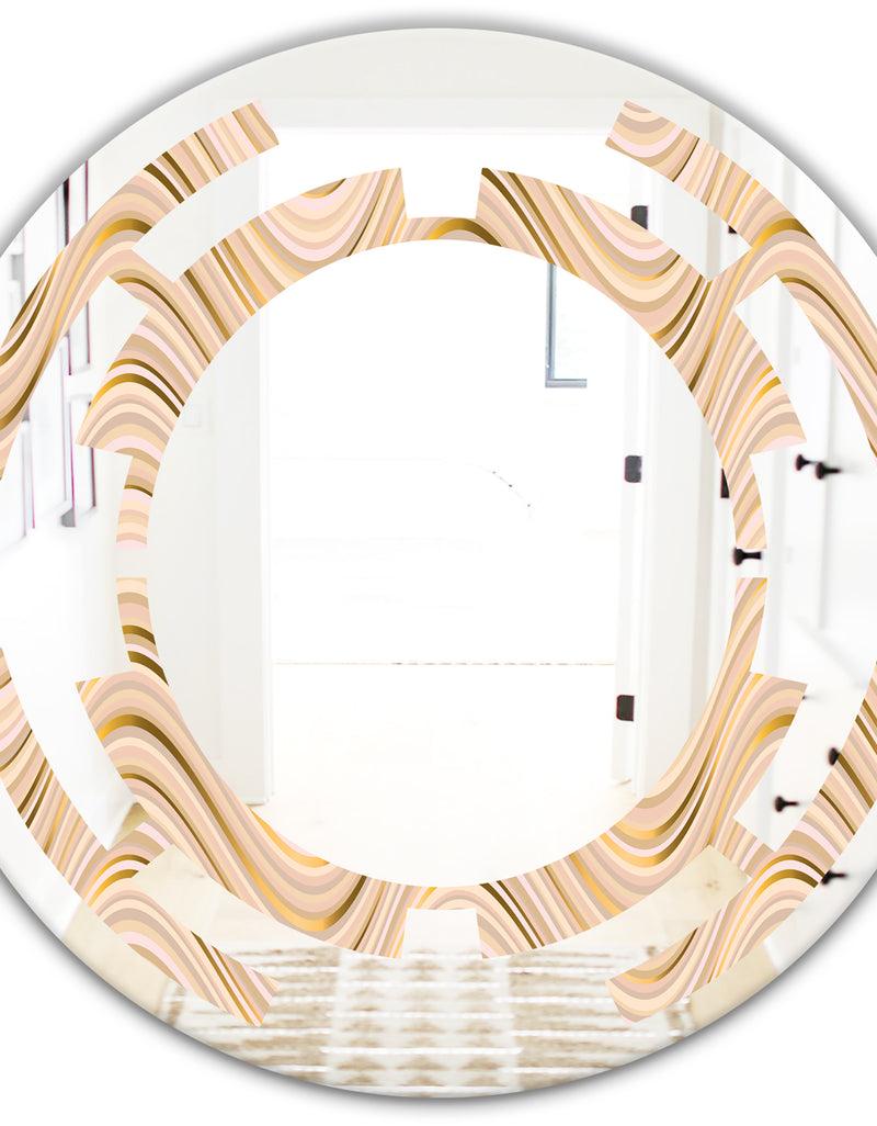 DesignQ Abstract Luxury Beige Waves - Modern Round Or Oval Wall Mirror - Space