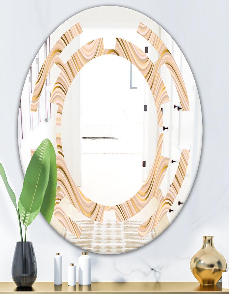 DesignQ Abstract Luxury Beige Waves - Modern Round Or Oval Wall Mirror - Space