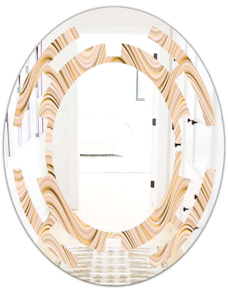 DesignQ Abstract Luxury Beige Waves - Modern Round Or Oval Wall Mirror - Space