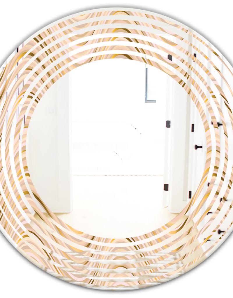 DesignQ Abstract Luxury Beige Waves - Modern Round Or Oval Wall Mirror - Wave