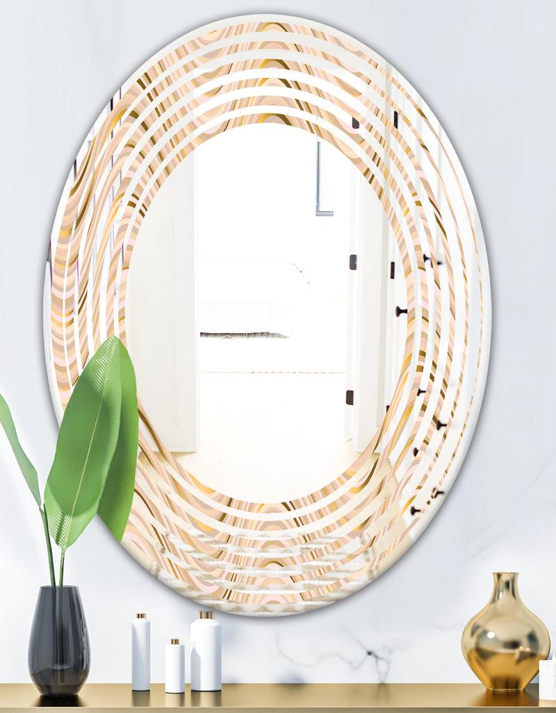 DesignQ Abstract Luxury Beige Waves - Modern Round Or Oval Wall Mirror - Wave