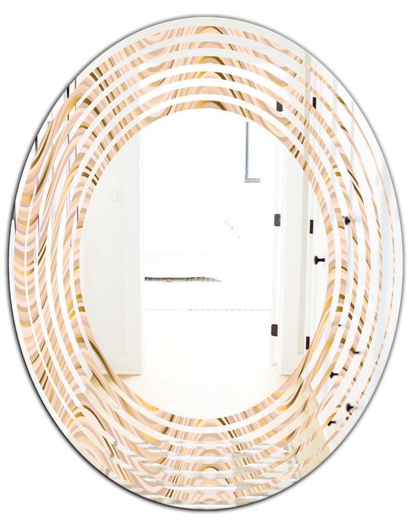 DesignQ Abstract Luxury Beige Waves - Modern Round Or Oval Wall Mirror - Wave