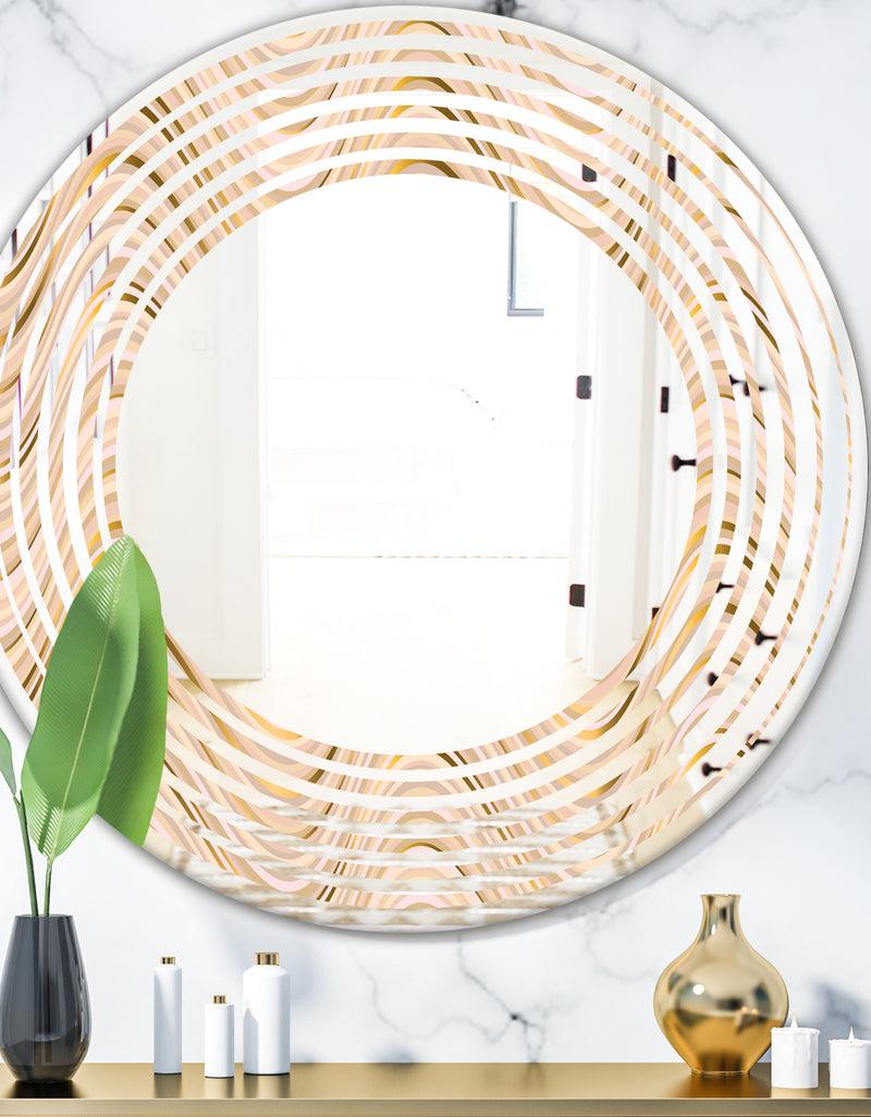 DesignQ Abstract Luxury Beige Waves - Modern Round or Oval Wall Mirror - Wave