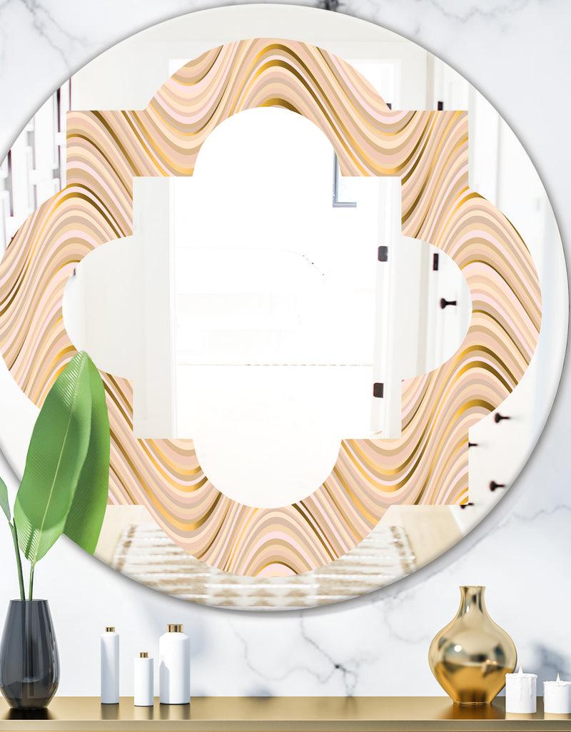 DesignQ Abstract Luxury Beige Waves - Modern Round or Oval Wall Mirror - Quatrefoil