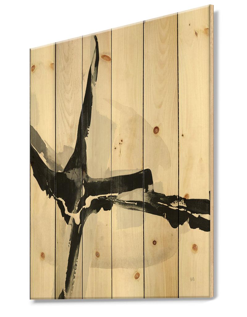 DesignQ Abstract Neutral I - Mid-Century Modern Print On Natural Pine Wood