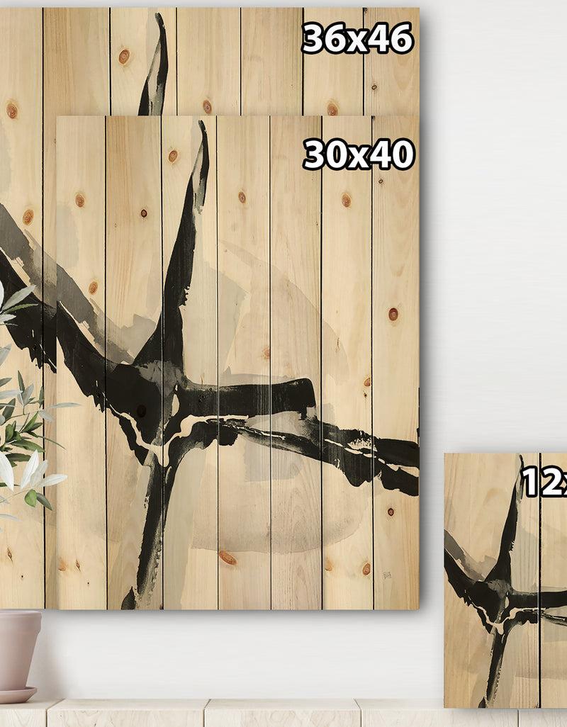 DesignQ Abstract Neutral I - Mid-Century Modern Print On Natural Pine Wood