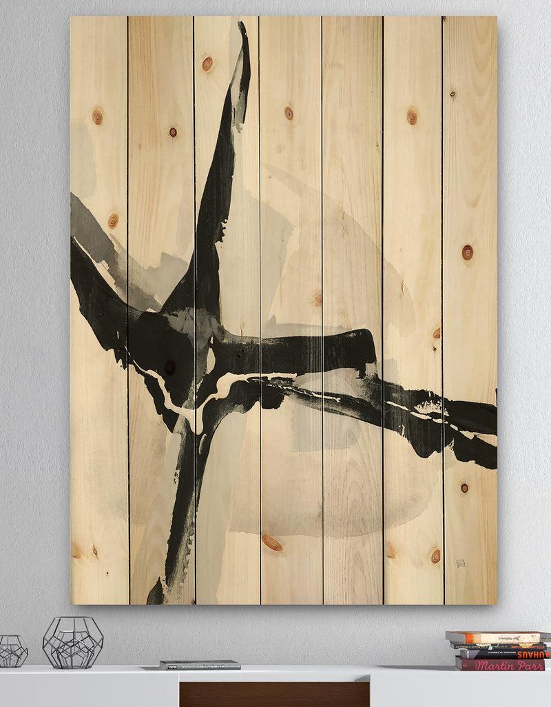 DesignQ Abstract Neutral I - Mid-Century Modern Print on Natural Pine Wood