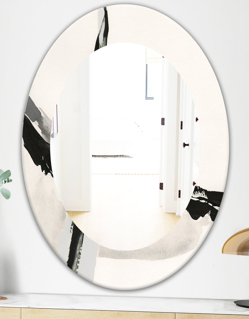 DesignQ Abstract Neutral I - Modern Mirror - Oval Or Round Wall Mirror