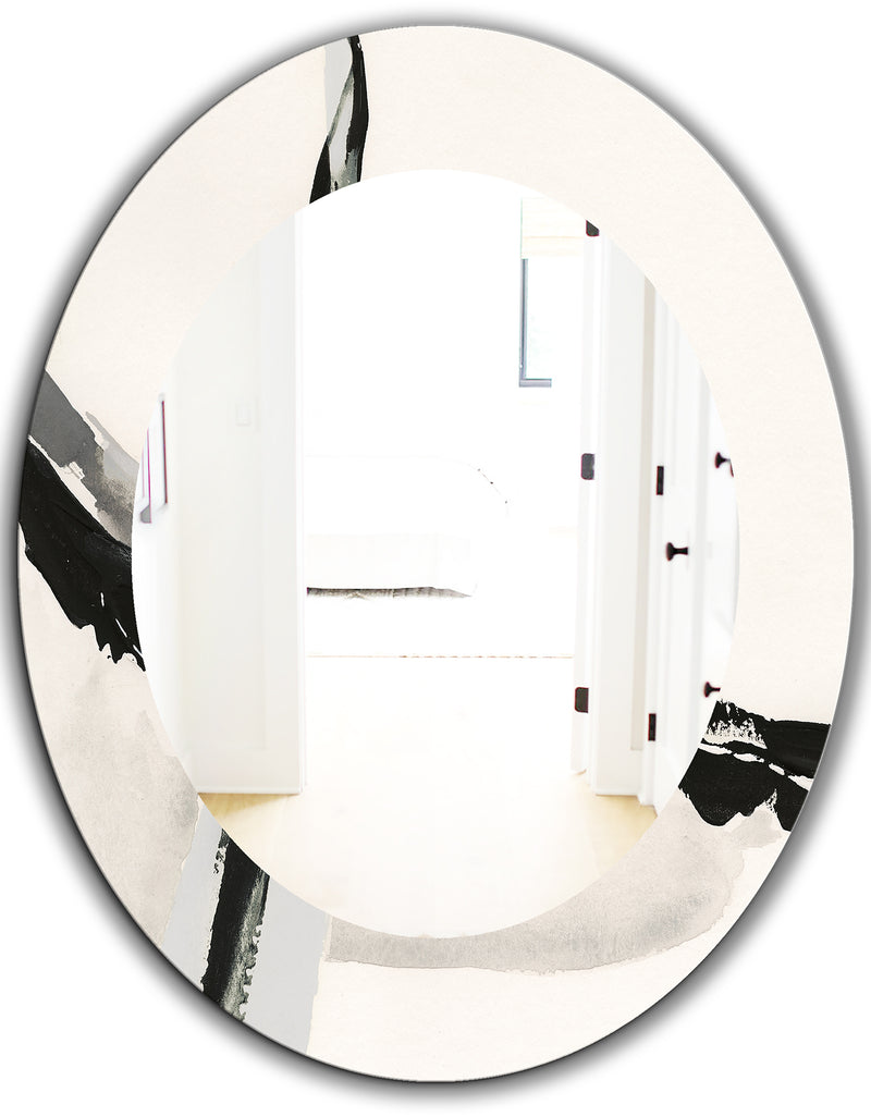 DesignQ Abstract Neutral I - Modern Mirror - Oval Or Round Wall Mirror