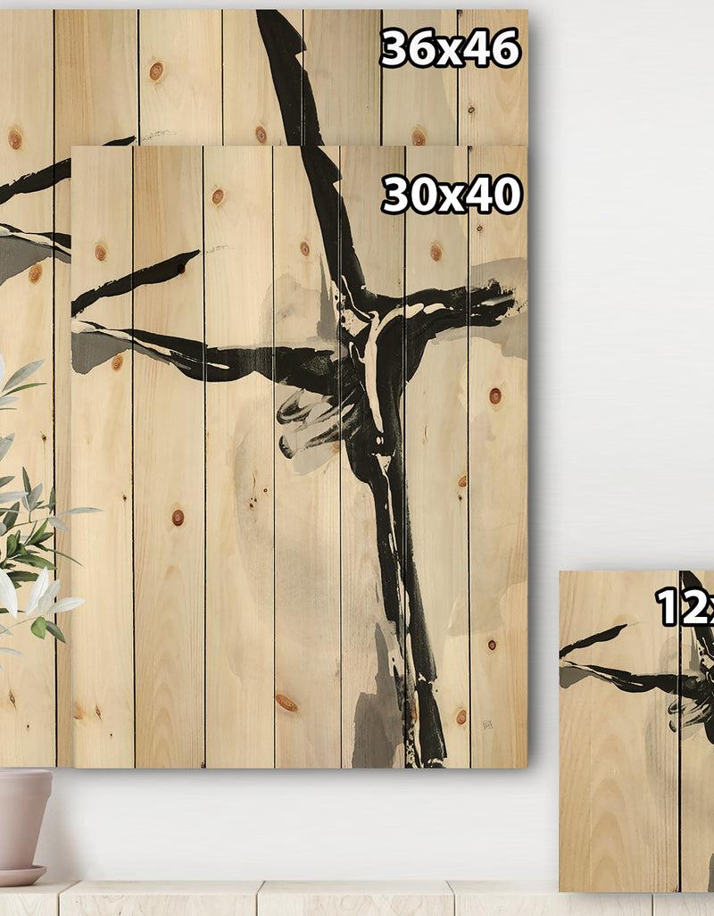 DesignQ Abstract Neutral II - Mid-Century Modern Print On Natural Pine Wood