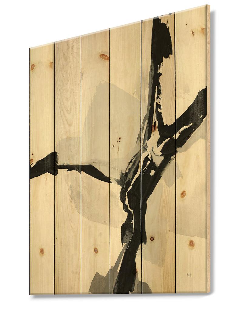 DesignQ Abstract Neutral III - Mid-Century Modern Print On Natural Pine Wood