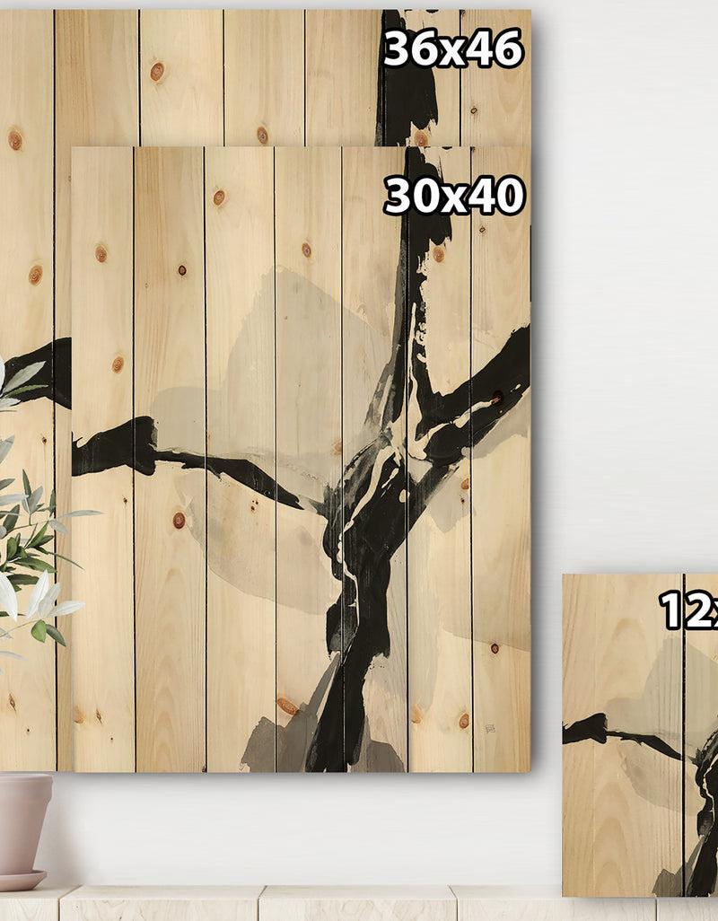 DesignQ Abstract Neutral III - Mid-Century Modern Print On Natural Pine Wood