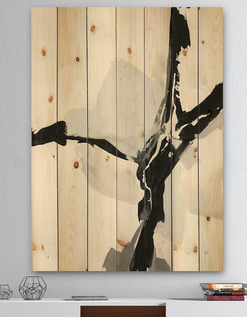 DesignQ Abstract Neutral III - Mid-Century Modern Print on Natural Pine Wood