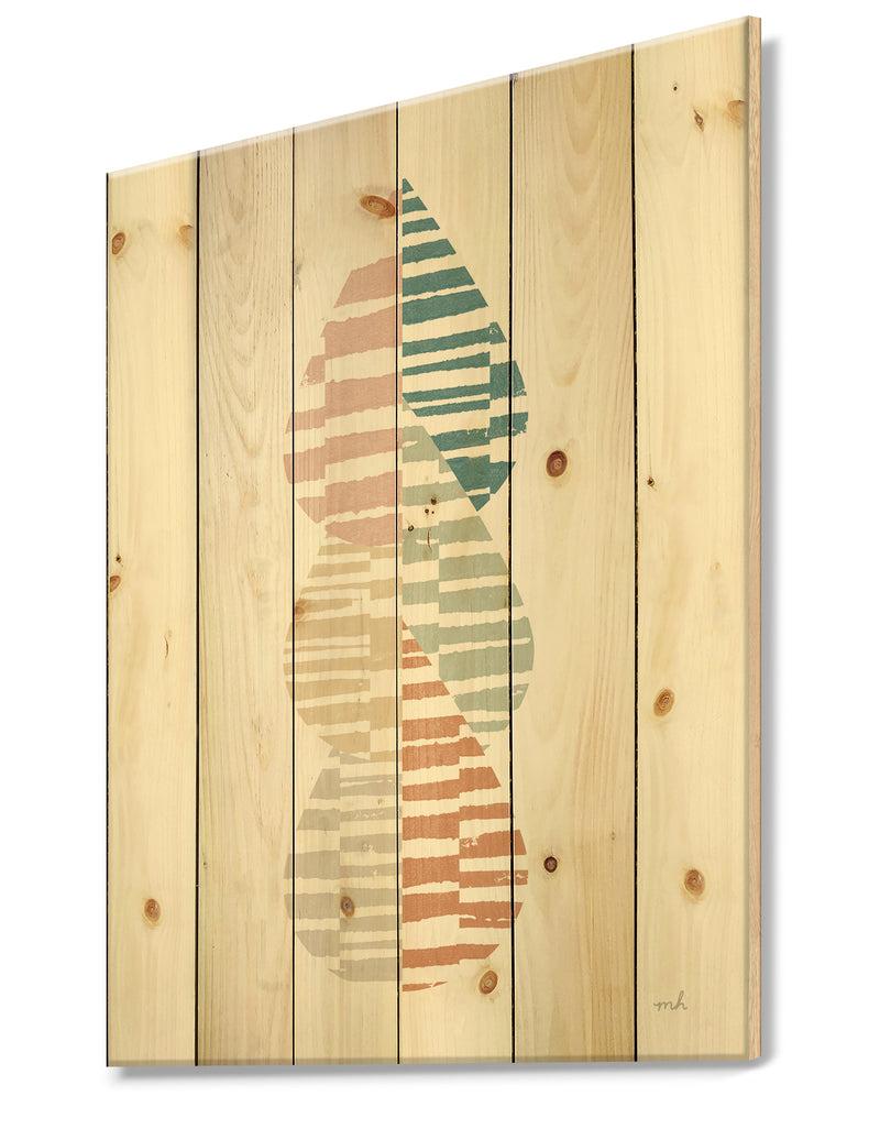 DesignQ Abstract Orange Drops Meditate IV - Contemporary Print On Natural Pine Wood