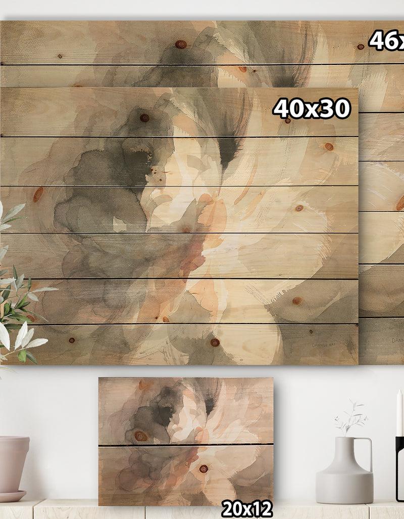 DesignQ Abstract Peony Grey - Pink Modern Print On Natural Pine Wood