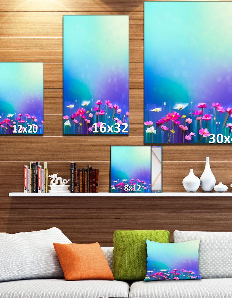 DesignQ Abstract Pink Cosmos And Daisy Flower - Floral Painting Print On Wrapped Canvas