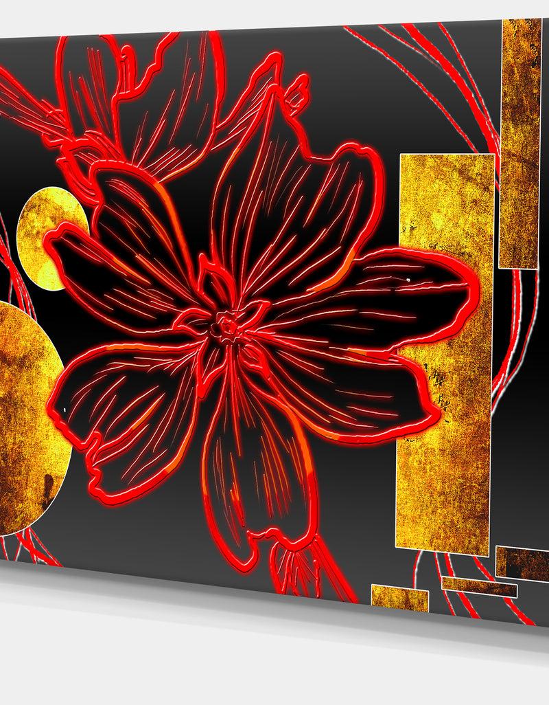 DesignQ Abstract Red Flower Painting - Modern Flower Canvas Wall Artwork