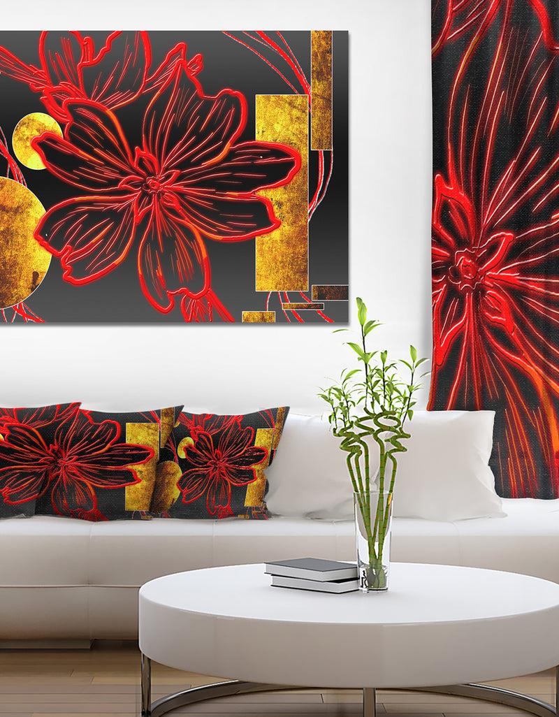 DesignQ Abstract Red Flower Painting - Modern Flower Canvas Wall Artwork