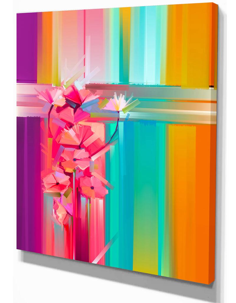 DesignQ Abstract Red Gerbera Spring Flower - Floral Painting Print On Wrapped Canvas
