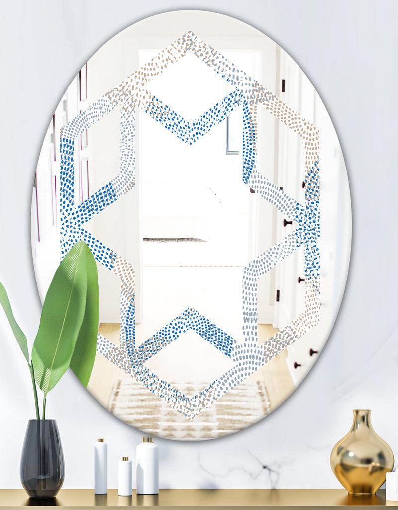 DesignQ Abstract Retro Design I - Modern Round Or Oval Wall Mirror - Hexagon Star