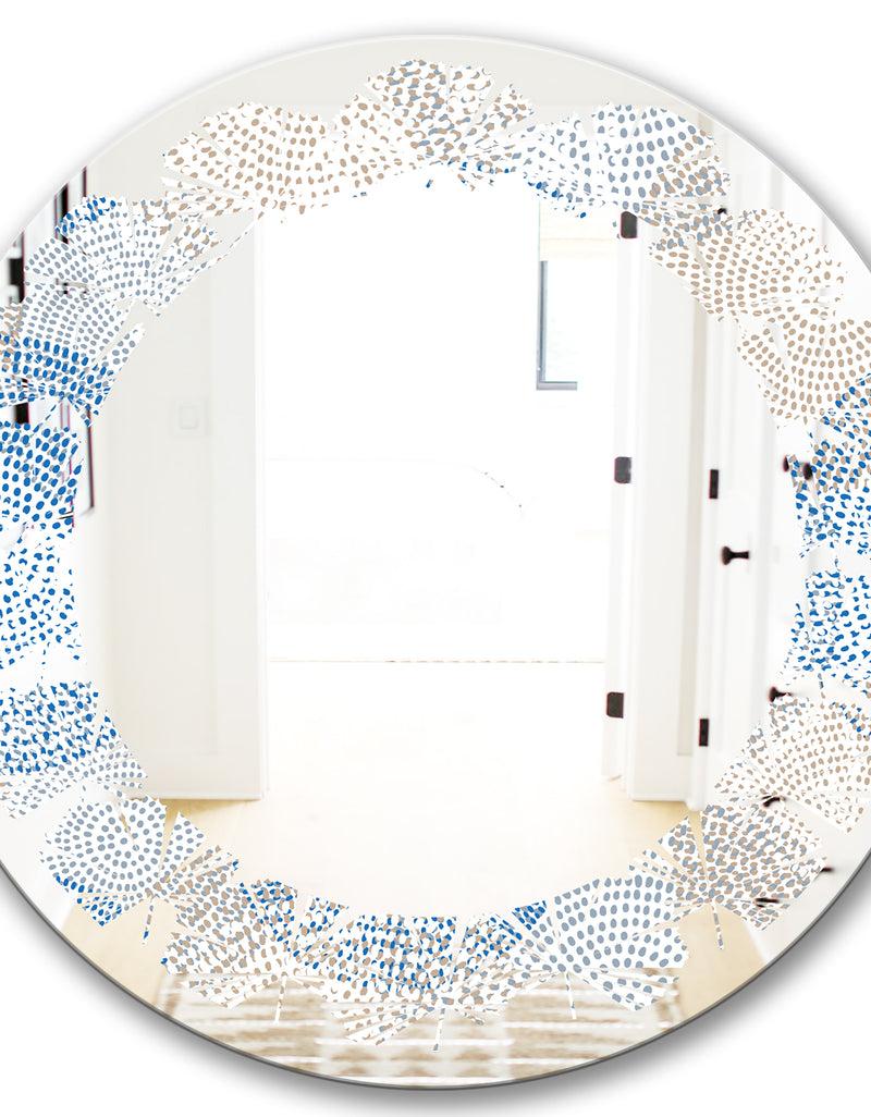 DesignQ Abstract Retro Design I - Modern Round Or Oval Wall Mirror - Leaves