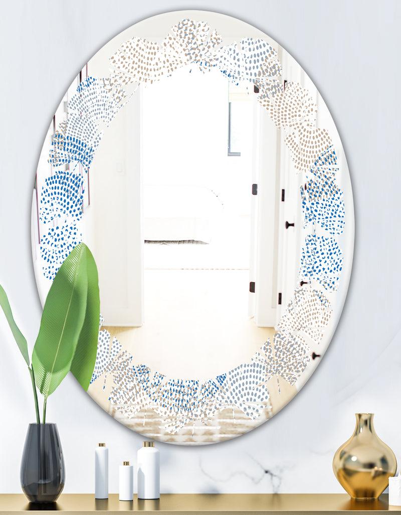 DesignQ Abstract Retro Design I - Modern Round Or Oval Wall Mirror - Leaves