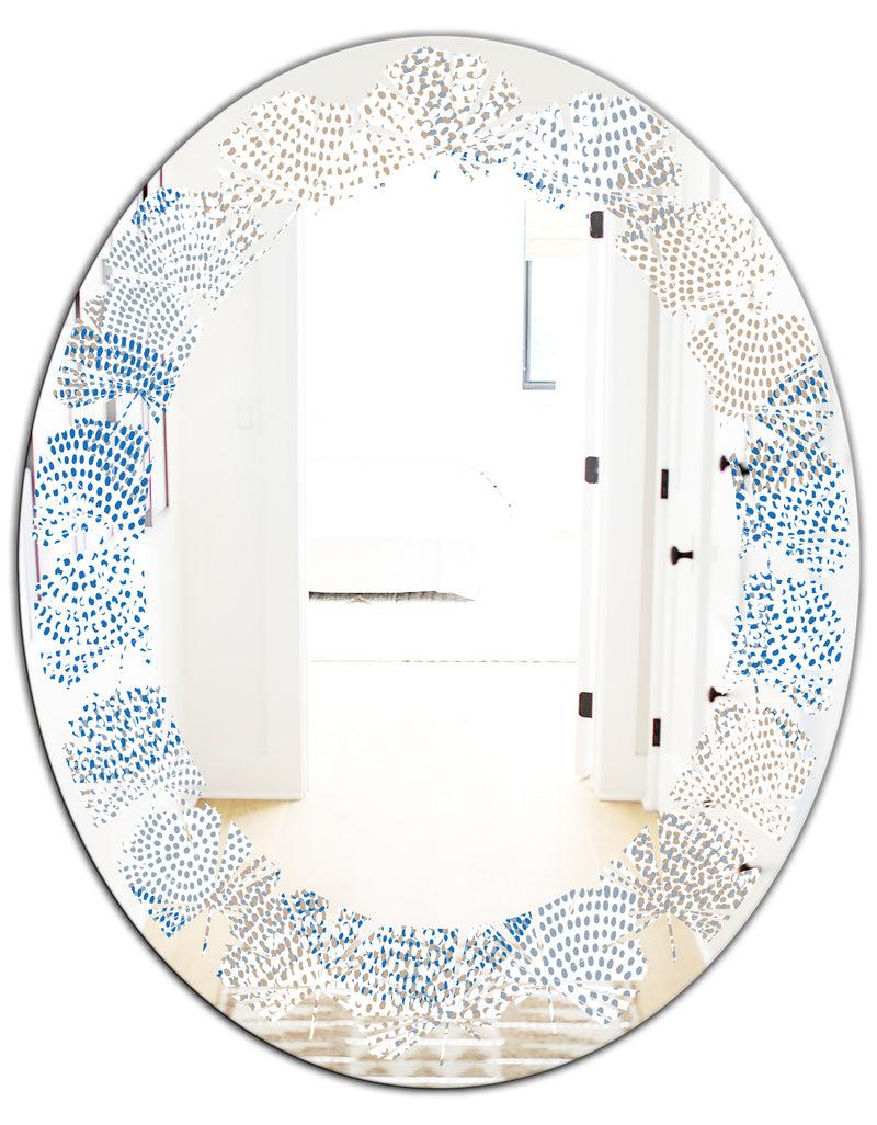 DesignQ Abstract Retro Design I - Modern Round Or Oval Wall Mirror - Leaves