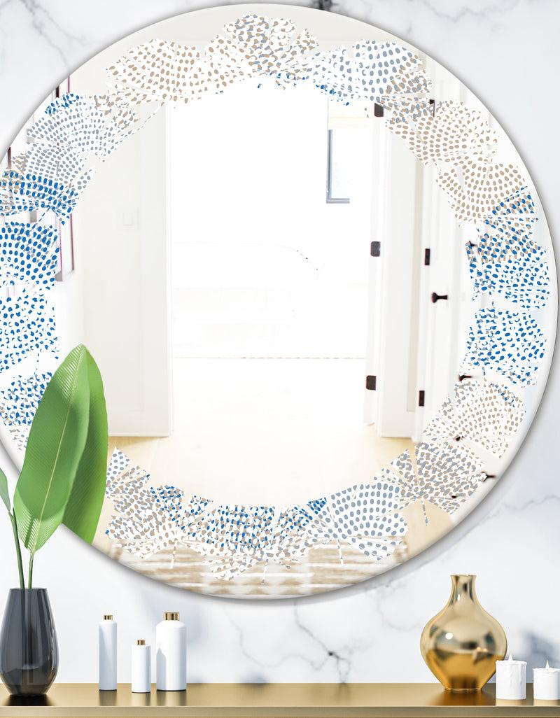 DesignQ Abstract Retro Design I - Modern Round or Oval Wall Mirror - Leaves