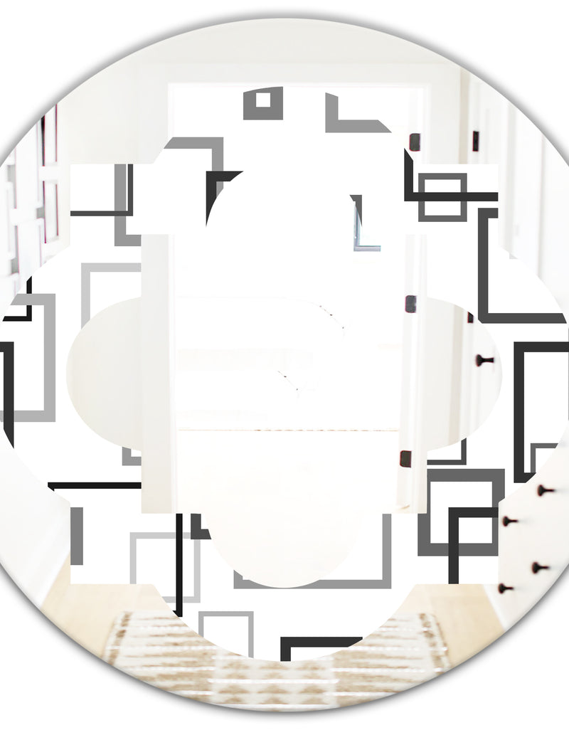 DesignQ Abstract Retro Design II - Modern Round Or Oval Wall Mirror - Quatrefoil
