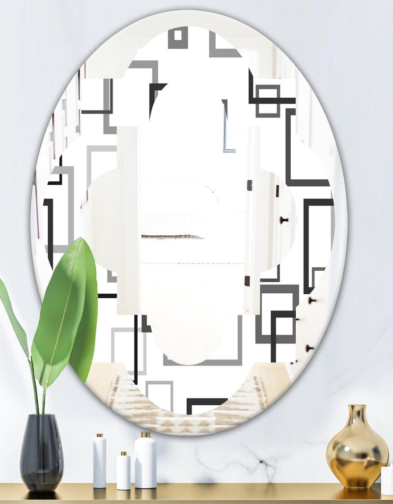 DesignQ Abstract Retro Design II - Modern Round Or Oval Wall Mirror - Quatrefoil