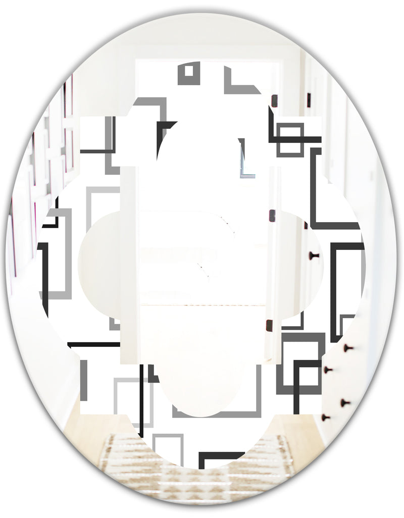 DesignQ Abstract Retro Design II - Modern Round Or Oval Wall Mirror - Quatrefoil
