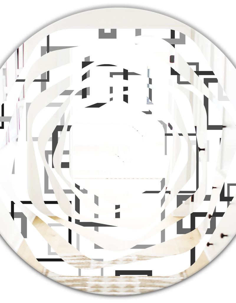 DesignQ Abstract Retro Design II - Modern Round Or Oval Wall Mirror - Whirl