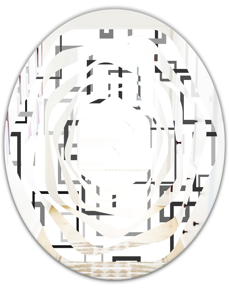 DesignQ Abstract Retro Design II - Modern Round Or Oval Wall Mirror - Whirl