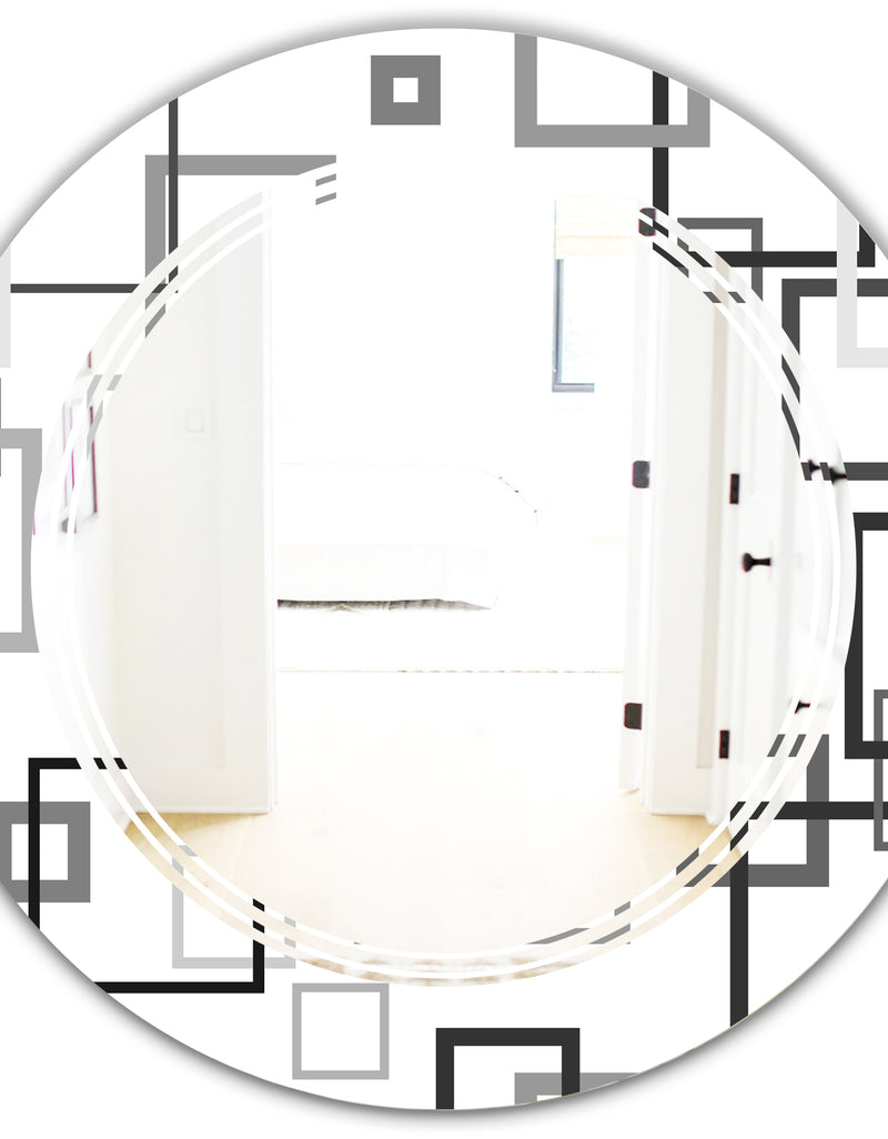 DesignQ Abstract Retro Design II - Modern Round Or Oval Wall Mirror - Triple C