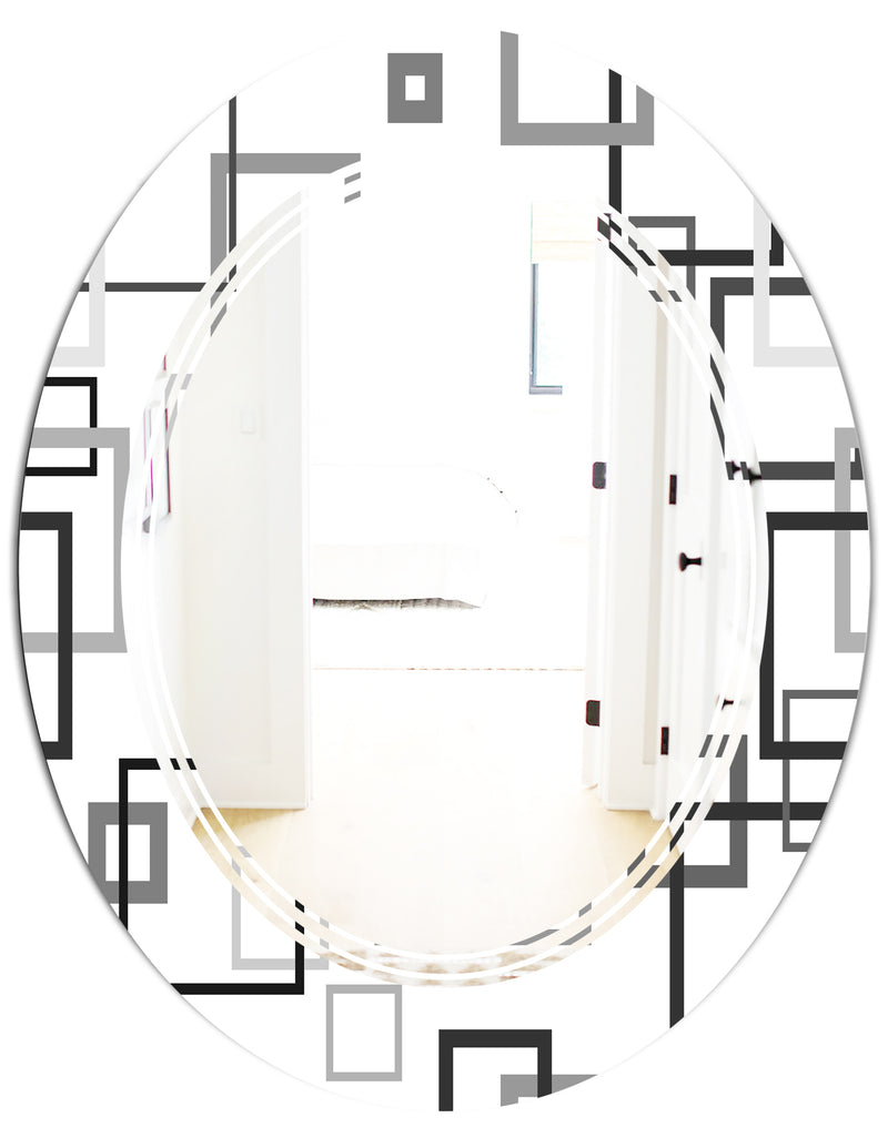 DesignQ Abstract Retro Design II - Modern Round Or Oval Wall Mirror - Triple C